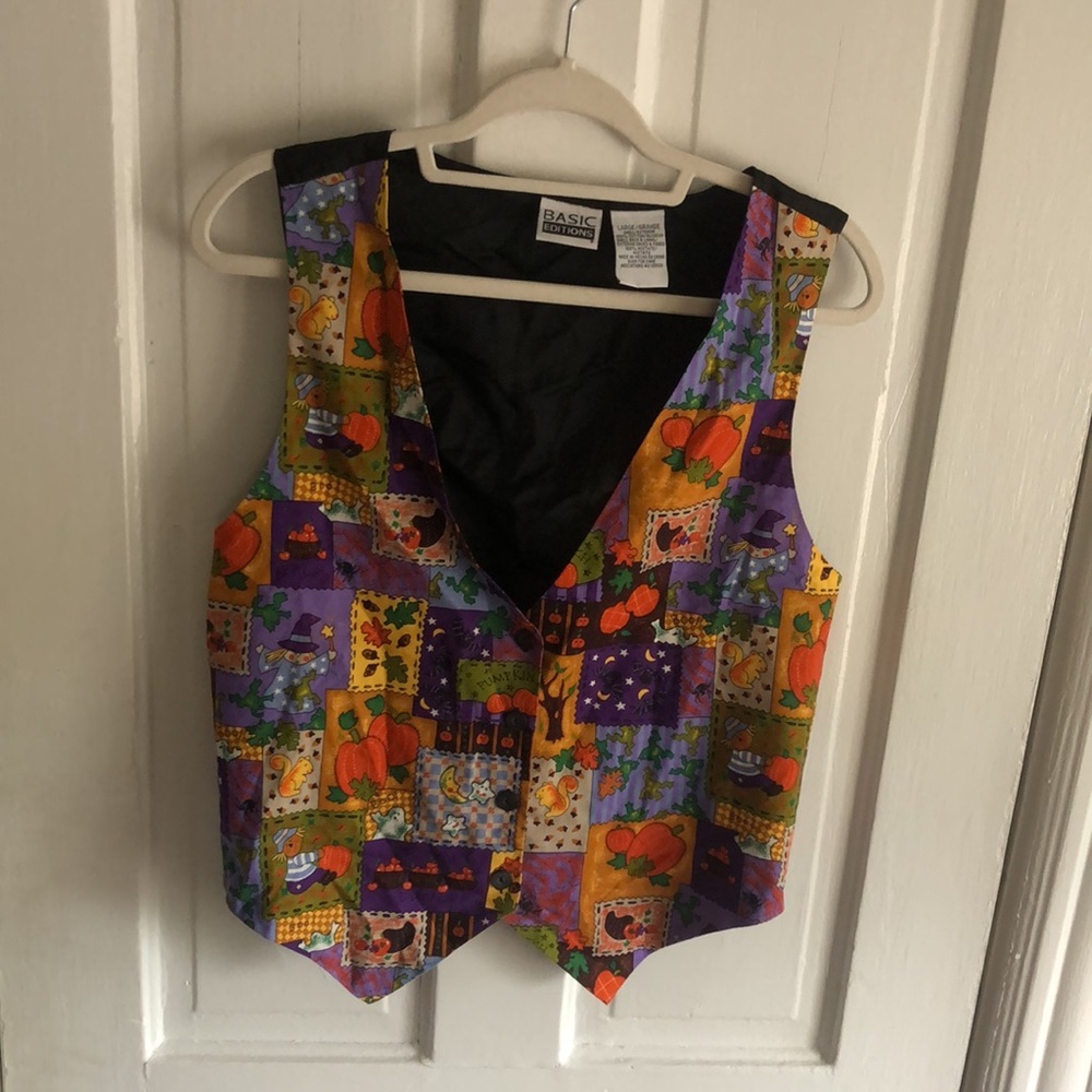 Basic Editions Halloween Patchwork Sleeveless Ves… - image 3